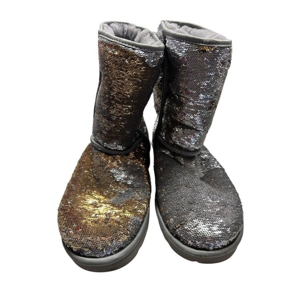 UGG Classic Short Cosmos Sequin Boots Silver Gold SIZE 9 - Picture 6 of 8
